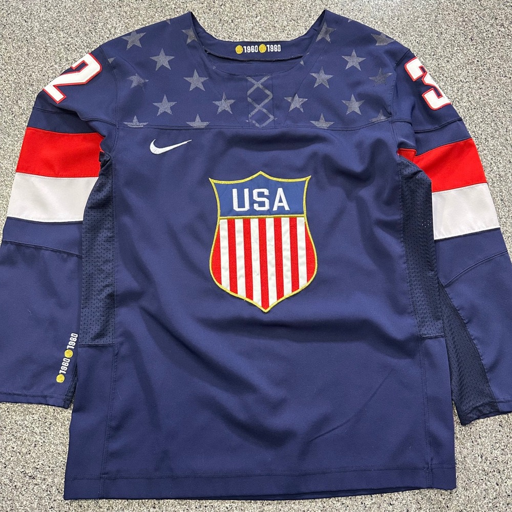 Nike USA Hockey Jersey Mens L Jonathan Quick 32 Navy Blue Olympic 2014 Sochi